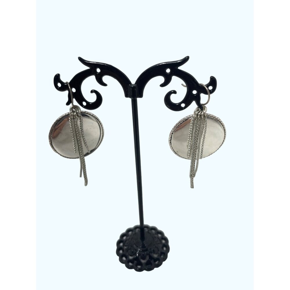 Monet Earrings  1” Silvertone Vintage 2" drop with Chains